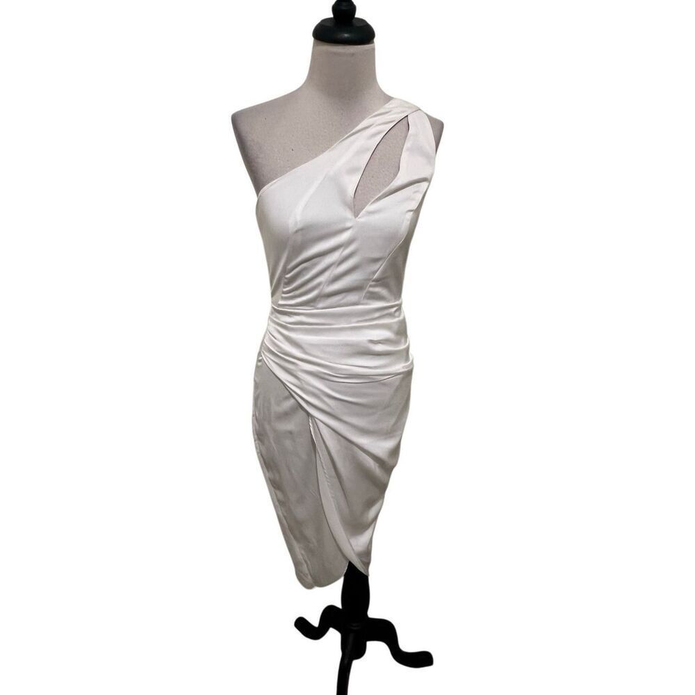 Do+Be Women's Front Slit Wrap One Shoulder Midi Dress White Small NWT